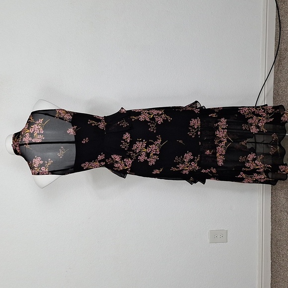 Who What Wear Black Pink Dark Cottagecore Feminine Ruffled Tiered Maxi Dress -M - Picture 7 of 12